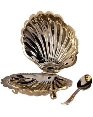 The Favorites Cap Ferrat Fan Shell Lidded Bowl With Spoon - Metallic