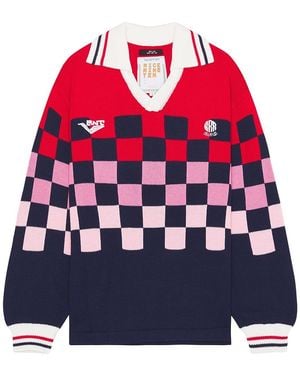 rice nine ten Knitting Checkered Soccer Jersey - Blue