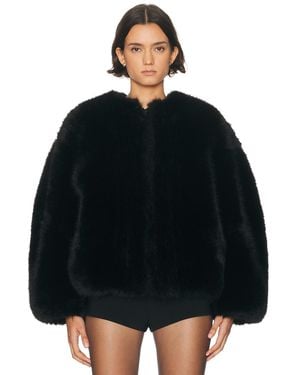 Halo Long Hair Faux Fur Bomber - Black