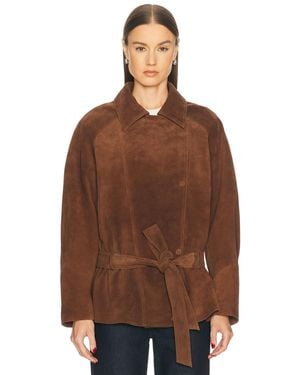 AEXAE Leather Suede Belted Jacket - Brown