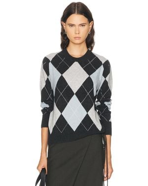 Enza Costa Cashmere Argyle Sweater - Black