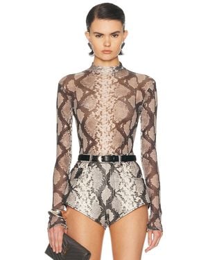 LAPOINTE Printed Mesh Mock Neck Bodysuit - Multicolor