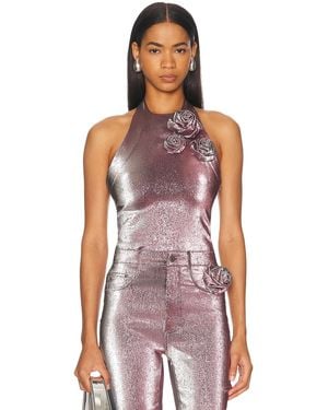 Area Stretch Lame Rosette Halter Top - Purple