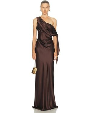 The Sei Asymmetrical Drape Gown With Tie - Brown