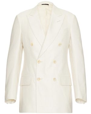Tom Ford Silk Cotton Cannete Atticus Double Breasted Jacket - White