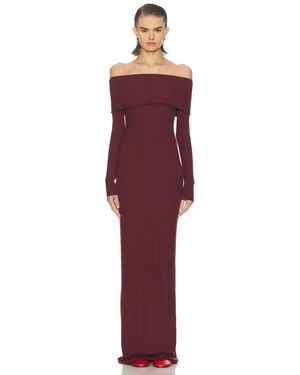 ÉTERNE Long Sleeve Off-Shoulder Butter Rib Maxi Dress - Purple