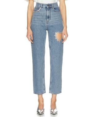 Area Crystal Heart Straight Leg Jeans - Blue