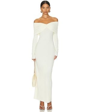 Helsa Matte Jersey Off Shoulder Maxi Dress - White