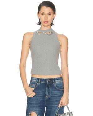 Area Distressed Crystal Ribbed Knit Tank Top - White