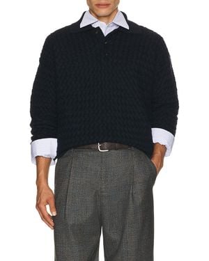 Bottega Veneta Lw Wool Intrecciato Knit Polo Sweater - Black