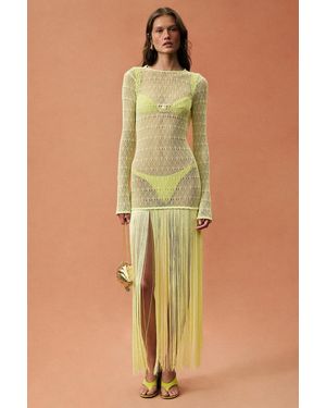 SAME For Fwrd Long Sleeve Fringe Maxi Dress - Green