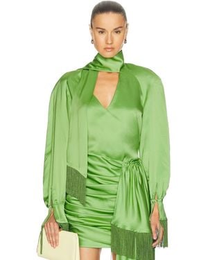 ROWEN ROSE Long Sleeve Fringe Top - Green