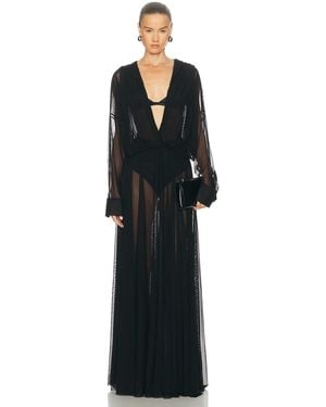 Norma Kamali Hooded Super Oversized Boyfriend Shirt Flared Gown - Black