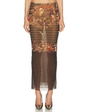 Jean Paul Gaultier Mesh Printed Marinière Grape Long Skirt - Brown