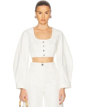 Matthew Bruch Apron Leg Of Mutton Sleeve Crop Top - White