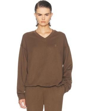 ÉTERNE Oversized French Terry V Neck Sweatshirt - Brown