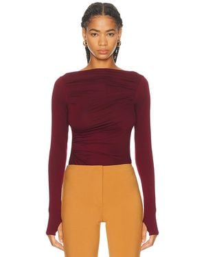 Enza Costa Fluid Jersey Draped Boatneck Top - Red