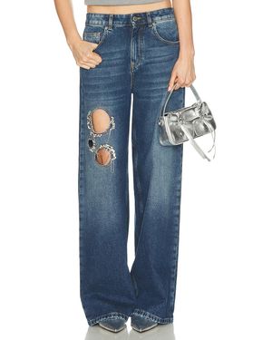 Area Crystal Chain Cutout Relaxed Leg - Blue