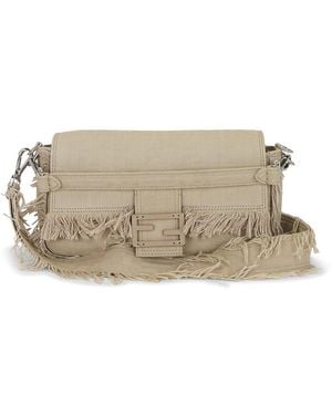 Fendi Zucca Fringe Baguette Shoulder Bag - Natural