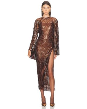 The Attico Sequins Mesh Midi Dress - Brown