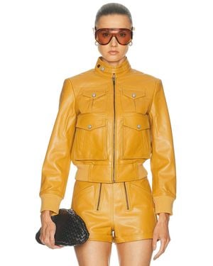 R13 Shrunken Zip Up Leather Jacket - Yellow