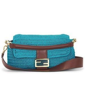 Fendi Raffia Crochet Baguette Shoulder Bag - Blue