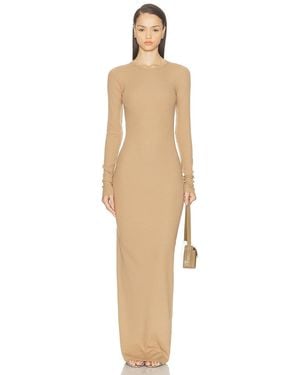ÉTERNE Long Sleeve Crewneck Maxi Dress - Natural