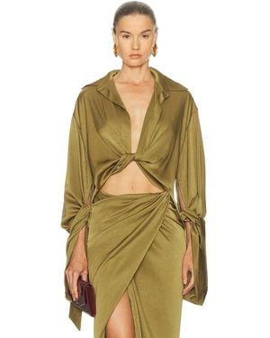 Atlein Draped Cropped Shirt - Green