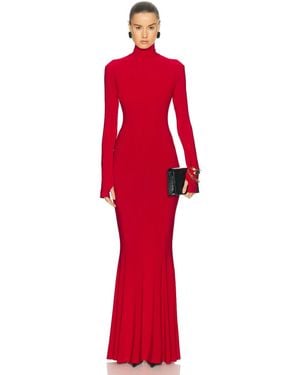 Norma Kamali Long Sleeve Turtle Fishtail Gown - Red