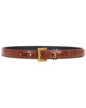Saint Laurent Fine Ceinture Passant Cassandre Belt - Brown