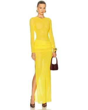 Alex Perry Long Sleeve Tucked Gown - Yellow