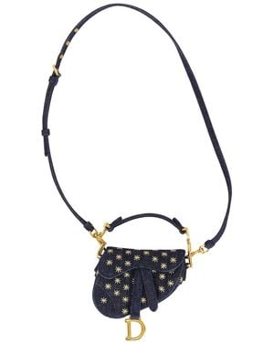 Dior Denim Embroidered Micro Saddle Bag - Blue