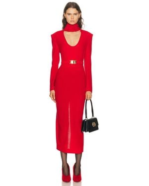 ROWEN ROSE Long Sleeve Plunging Draped Collar Dress - Red