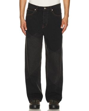 Pleasures Grid Embroidered Baggy Jeans - Black