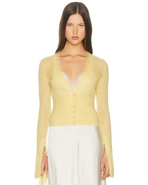 Helsa Bridgitte Lace Trim Cardigan - Yellow