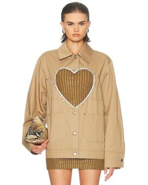 Area Crystal Heart Cutout Cargo Jacket - Natural
