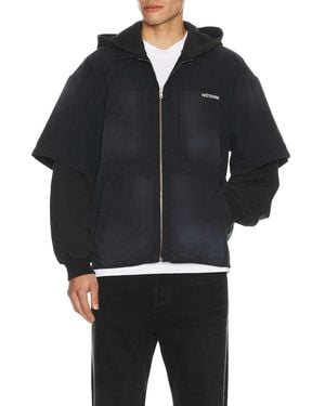 we11done Faded Layered Hoodie Jacket - Black