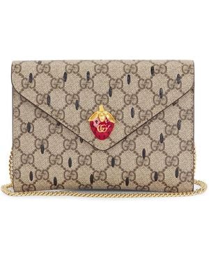 Gucci Mini Strawberry Wallet On Chain - Brown