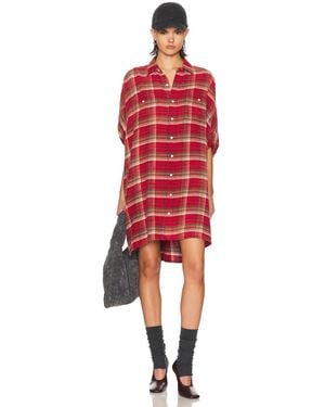 R13 Plaid Oversized Boxy Shirt Dress - Red
