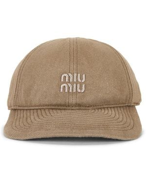 Miu Miu Drill Washed Soft Calf Baseball Cap - Natural