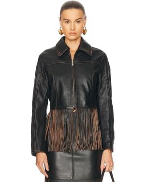 Blumarine Fringe Leather Jacket - Black