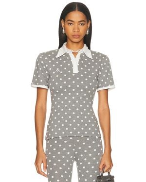 ROWEN ROSE Short Sleeve Polo Top - Gray