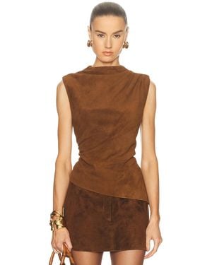 AEXAE X Revolve Leather Suede Ruched Top - Brown