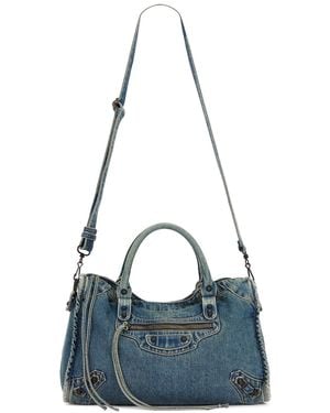 Balenciaga Le City Medium Washed Denim Bag - Blue