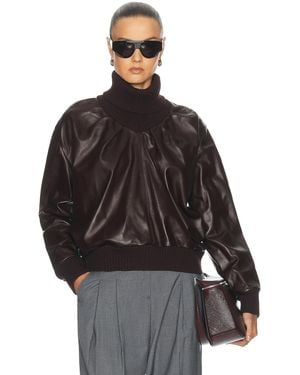 Victoria Beckham Knitted Collar Leather Top - Brown