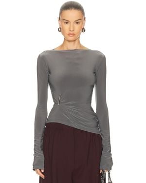 GRACE LING Claw Draped Long Sleeve Top - Gray