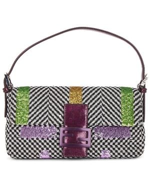 Fendi Embroidered Tweed Baguette Shoulder Bag - Multicolor