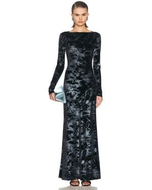 LAPOINTE Foil Velour Boatneck Gown - Black