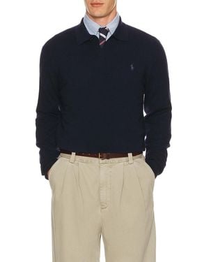 Polo Ralph Lauren Lux Merino Johnny Collar Sweater - Blue