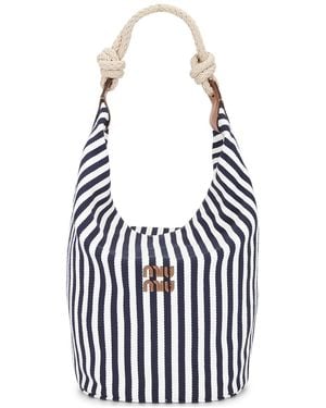 Miu Miu Cannette Righe Pelle Tote Bag - Blue